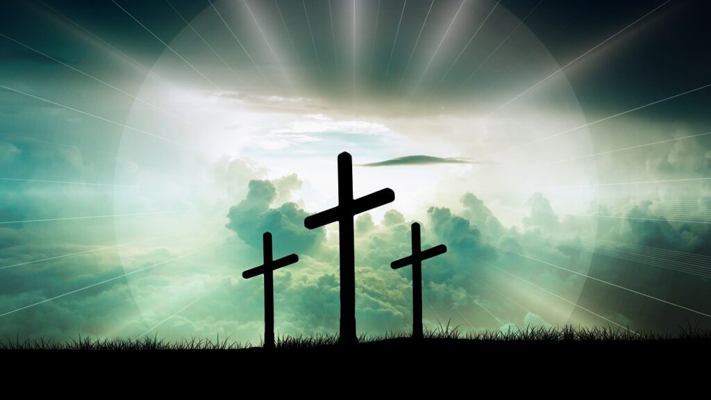 crosses, clouds, faith, christ, god, jesus, sun, nature, light, sky, crucifixion, resurrection, bible, christianity, church, easter, religion