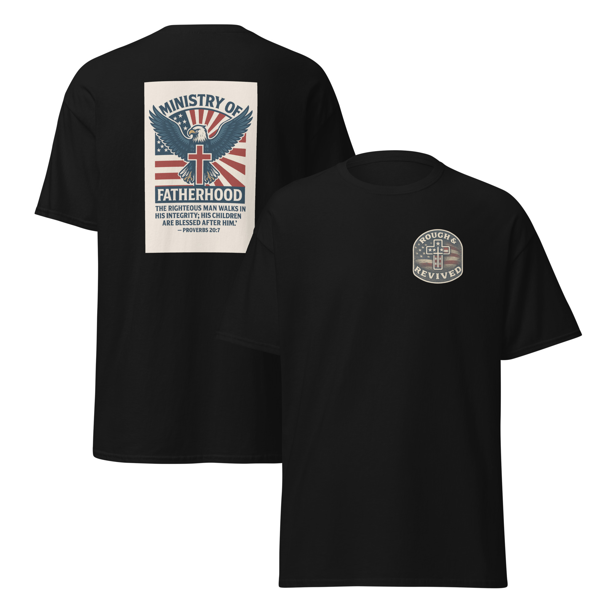 Ministry of Fatherhood Patriotic Eagle & Cross T-Shirt – Christian Dad Leadership Tee - Image 3