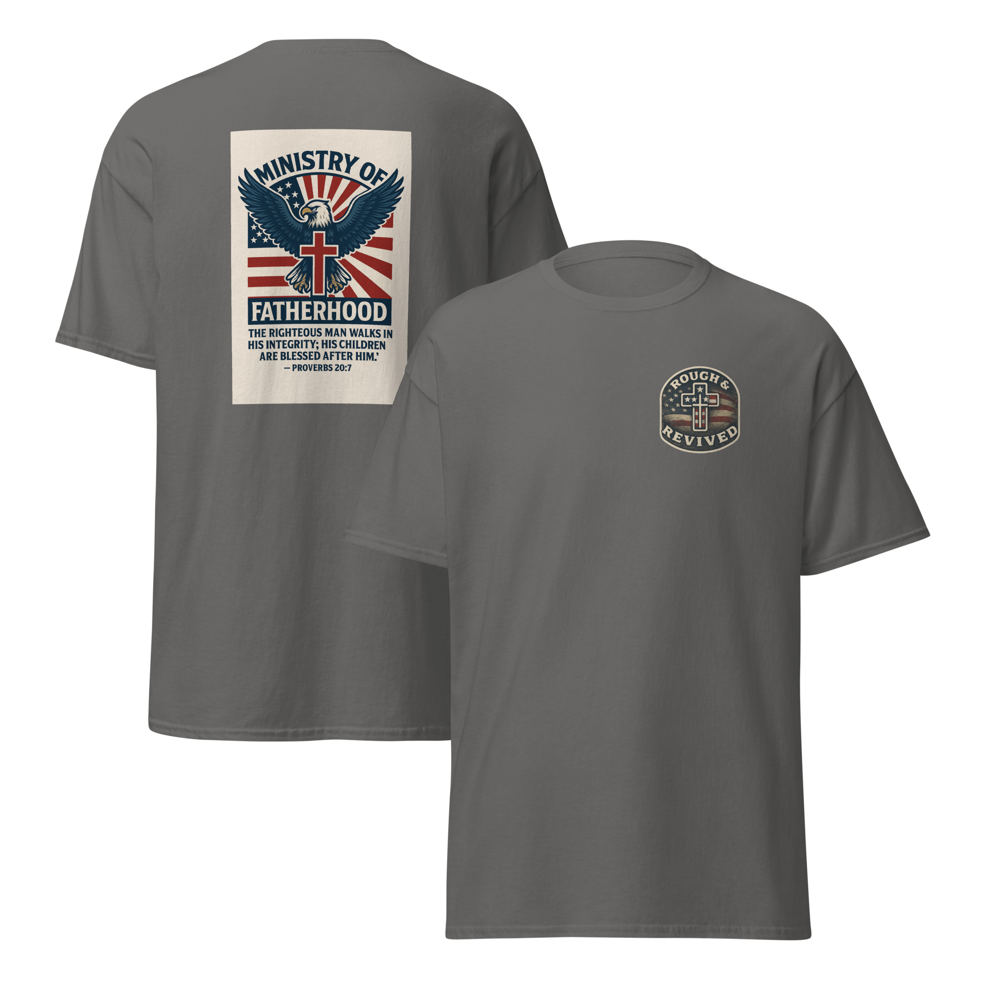 Ministry of Fatherhood Patriotic Eagle & Cross T-Shirt – Christian Dad Leadership Tee - Image 6