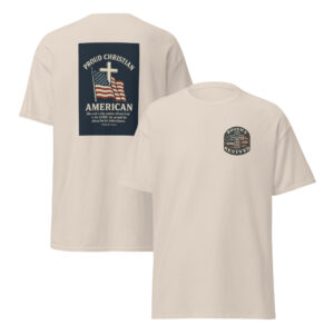 Proud Christian American Flag & Cross T-Shirt – Psalm 33:12 Patriotic Faith Tee