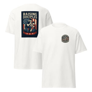 Raising Disciples Patriotic Prayer T-Shirt – Christian Father & Son American Flag Tee