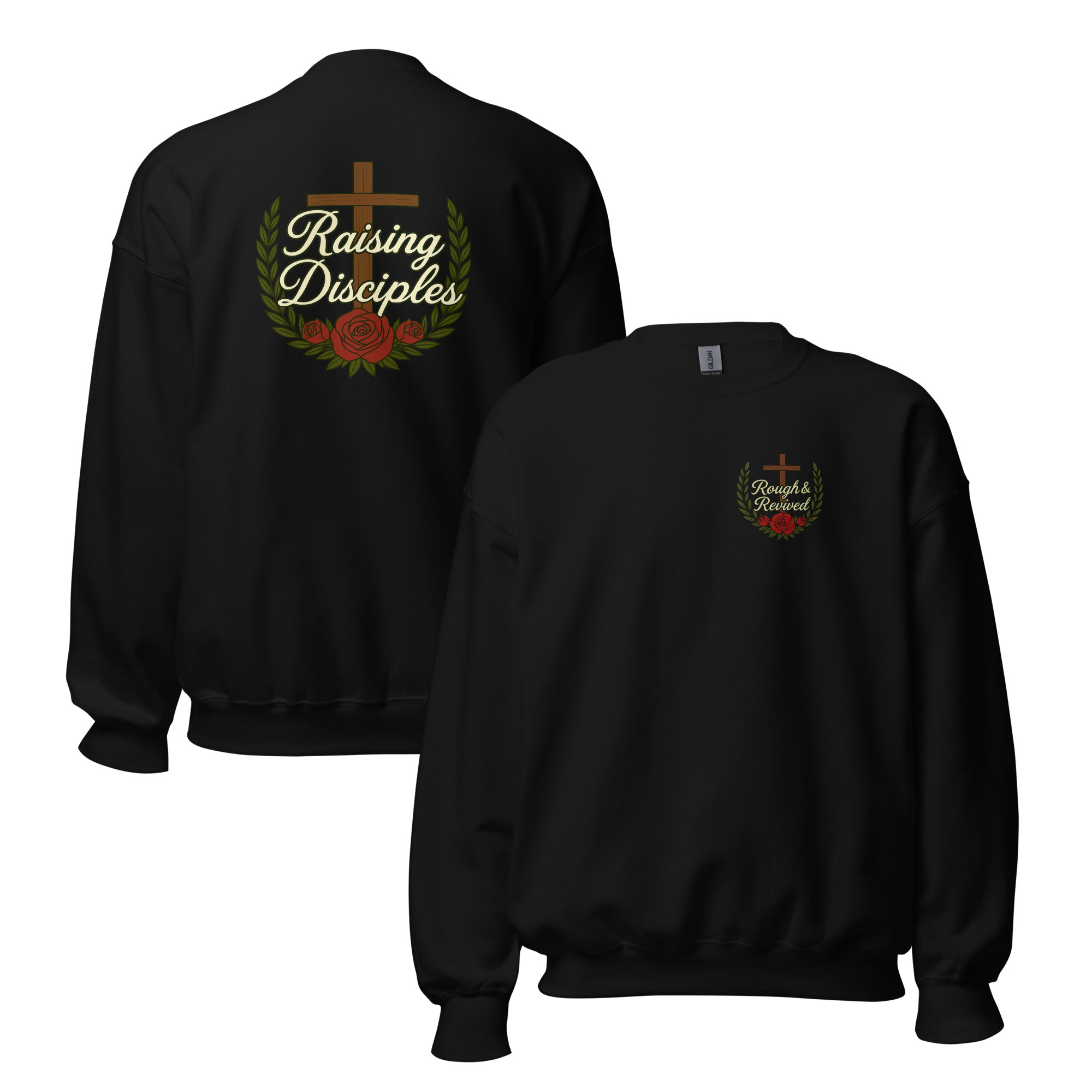 Raising Disciples Christian Sweatshirt – Cross & Roses Design | Faith Family Sweatshirt | Rough & Revived - Image 2