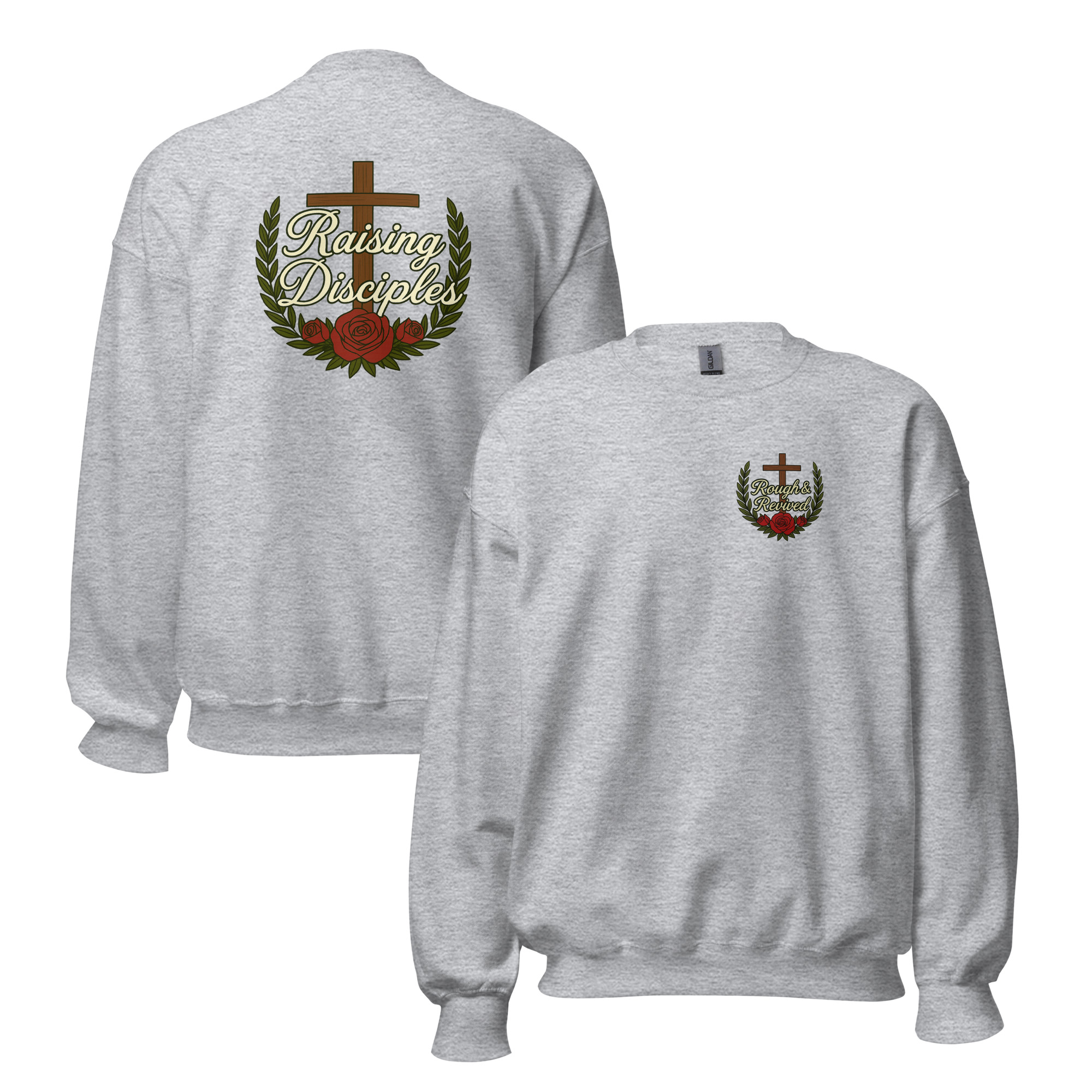 Raising Disciples Christian Sweatshirt – Cross & Roses Design | Faith Family Sweatshirt | Rough & Revived - Image 9
