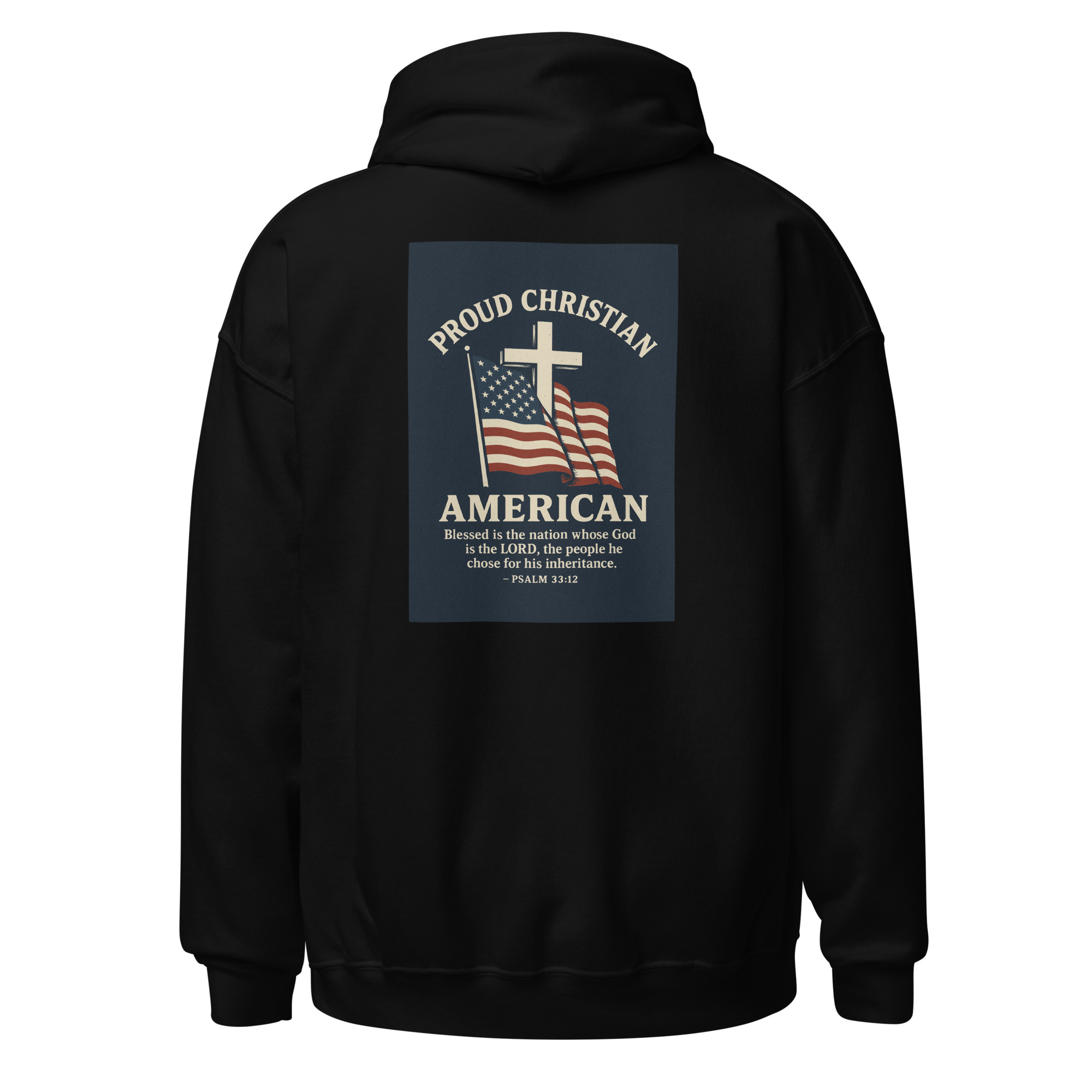Proud Christian American “Rough & Revived” Hoodie – Cross Logo Front + Patriotic Back Design - Image 4
