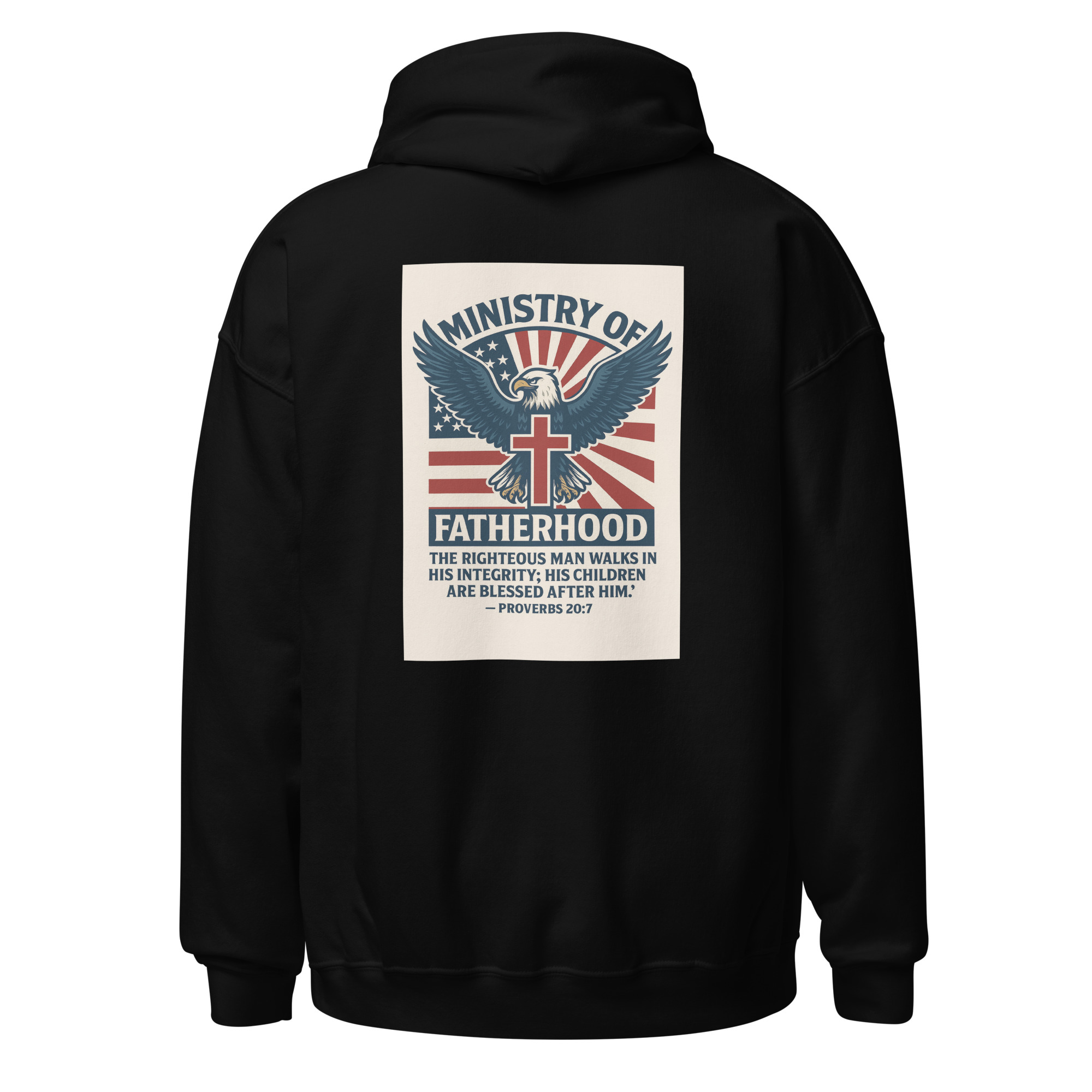 Ministry of Fatherhood Patriotic Eagle & Cross Hoodie – Christian Dad Leadership Hoodie - Image 4