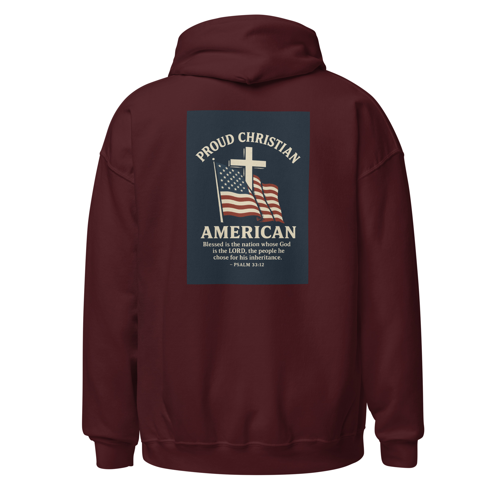 Proud Christian American “Rough & Revived” Hoodie – Cross Logo Front + Patriotic Back Design - Image 8