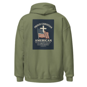 Proud Christian American “Rough & Revived” Hoodie – Cross Logo Front + Patriotic Back Design
