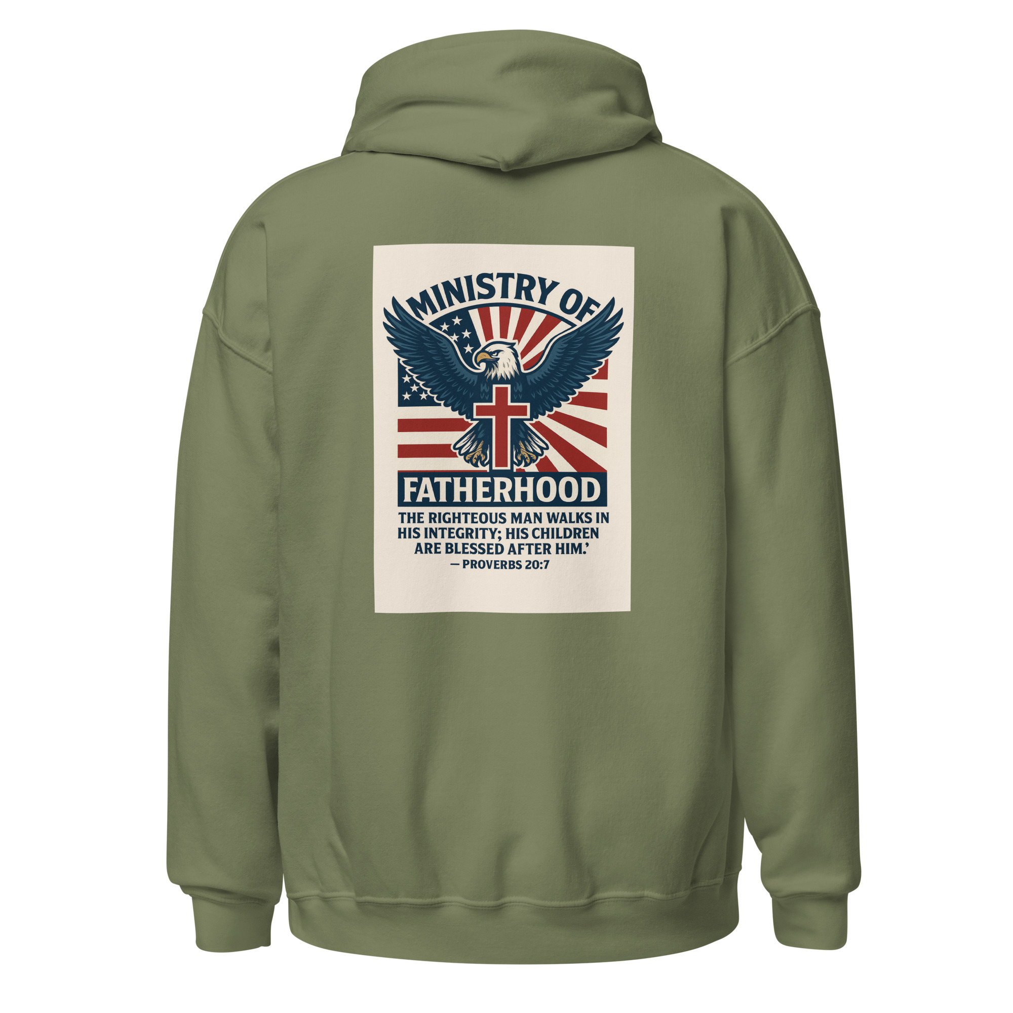 Ministry of Fatherhood Patriotic Eagle & Cross Hoodie – Christian Dad Leadership Hoodie - Image 2
