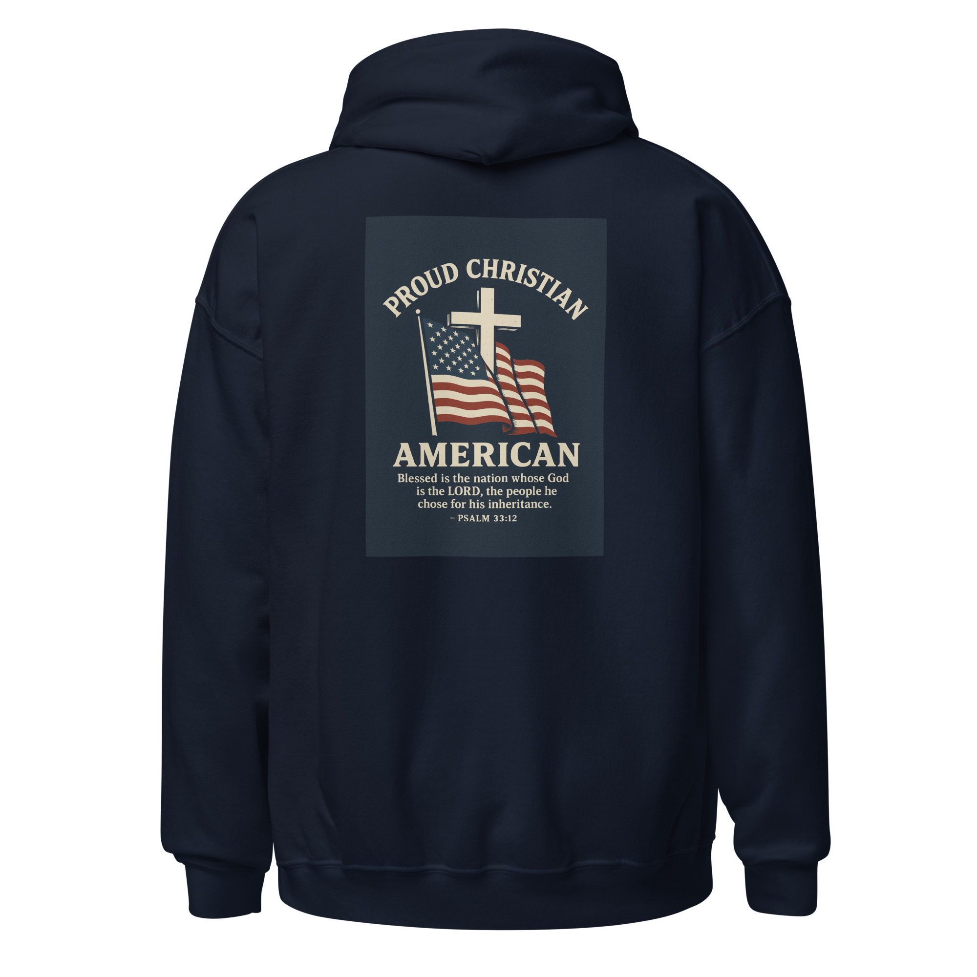 Proud Christian American “Rough & Revived” Hoodie – Cross Logo Front + Patriotic Back Design - Image 6