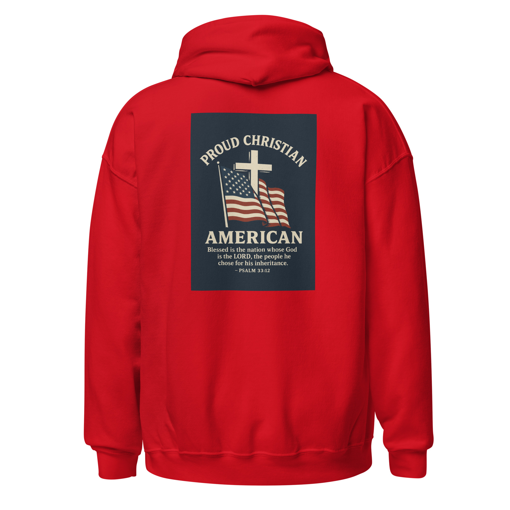 Proud Christian American “Rough & Revived” Hoodie – Cross Logo Front + Patriotic Back Design - Image 2
