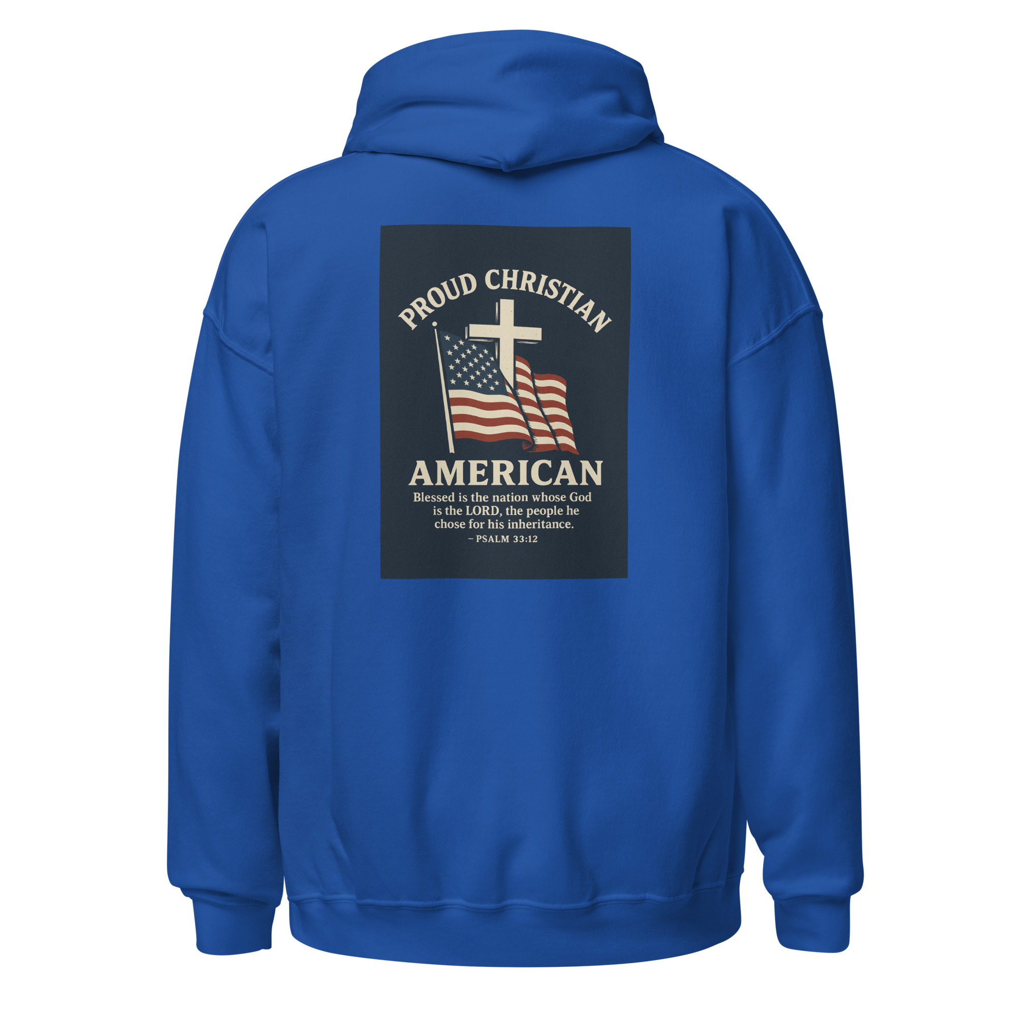 Proud Christian American “Rough & Revived” Hoodie – Cross Logo Front + Patriotic Back Design - Image 15