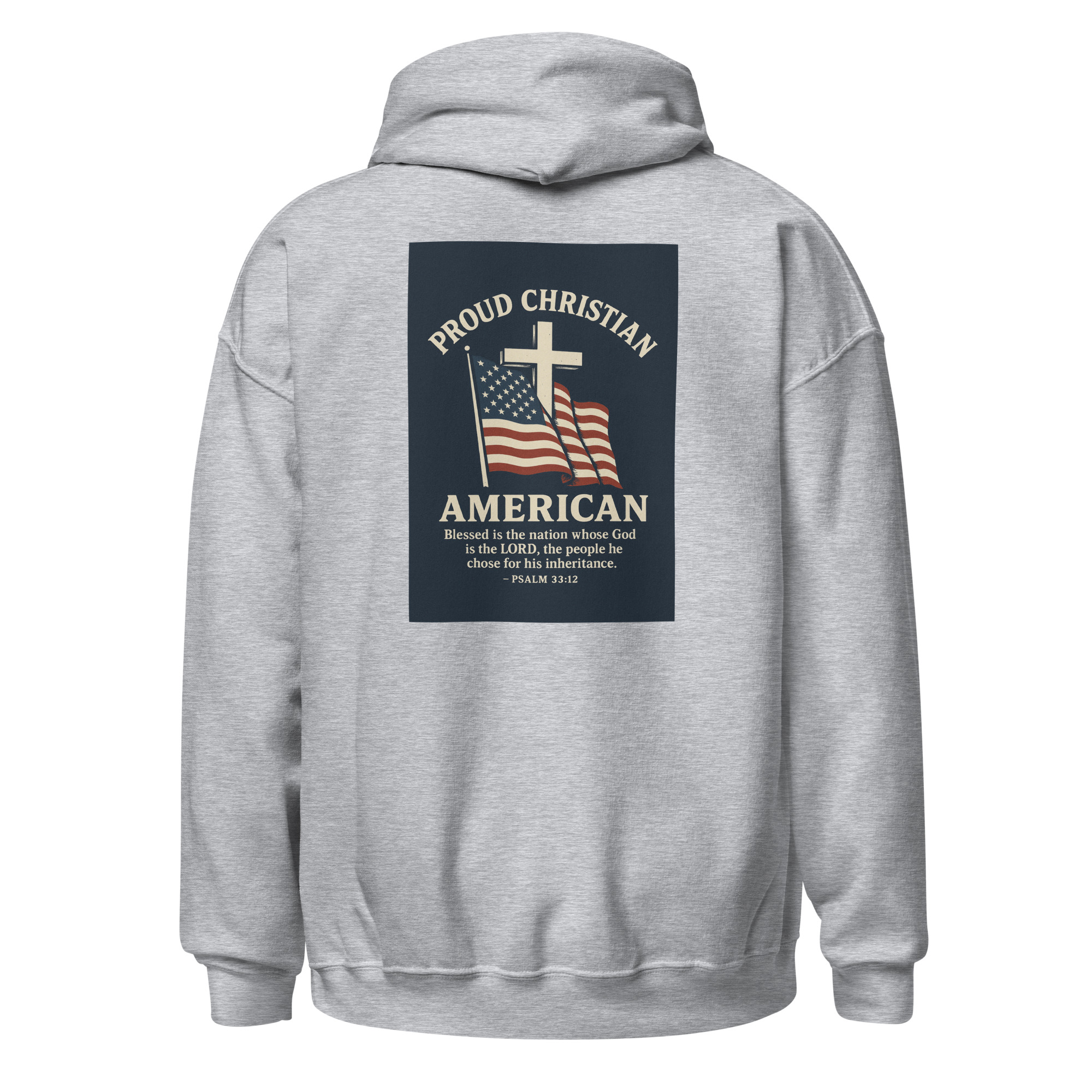 Proud Christian American “Rough & Revived” Hoodie – Cross Logo Front + Patriotic Back Design - Image 21