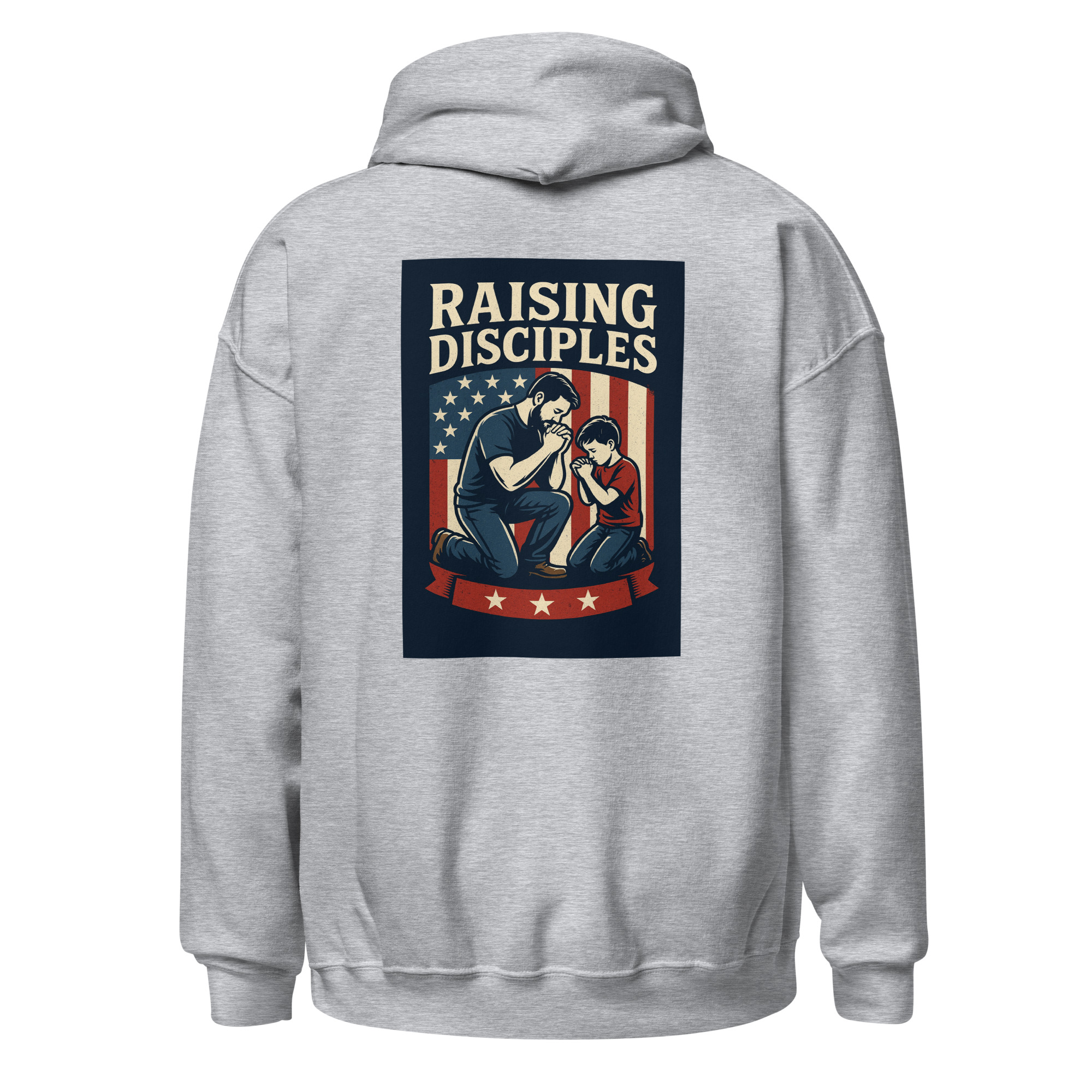 Raising Disciples Patriotic Prayer Hoodie – Christian Father & Son American Flag Hoodie - Image 2